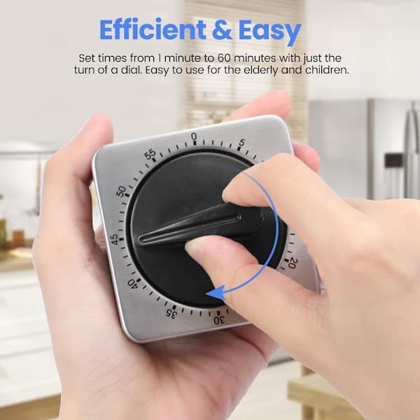 Kjøkkentimer Mekanisk Eggtimer - Ingen batteri, 100 % mekanisk, rustfritt stål, visuell timer kjøkkentimer med magnetisk funksjon-FO-
