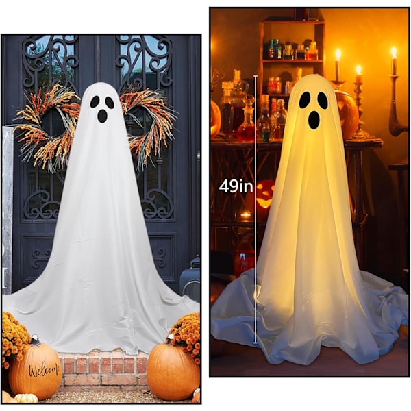 2-pack Halloween-utomhusdekorationer, läskiga spök-Halloween-dekorationer med batteridrivna ljusslingor, spökdekorationer för veranda och trädgård
