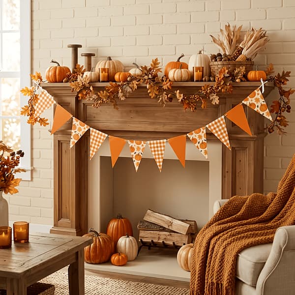 Efterår Græskar Ahornblad Trekant Flag Banner til Efterårsbryllupper Fødselsdage Haveindretning Thanksgiving Fest 28pcs