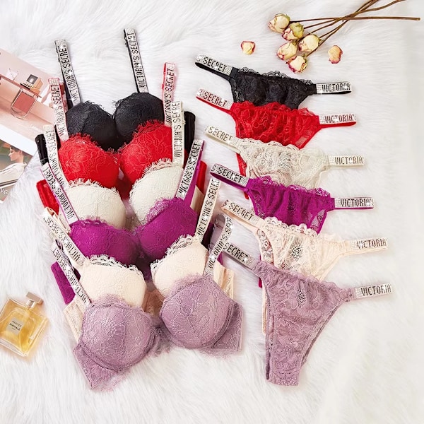 Seksikkäät alusvaatteet mukavat naisten setti Push Up -rintaliivit Victoria's Secret -alusvaatesetti naisten alusvaatteet Vetement Femme musta