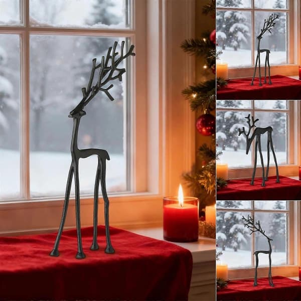 Sæt med 2 sorte rensdyrstatuer - Moderne julefigurer - Elegant indendørs ferie-FO-