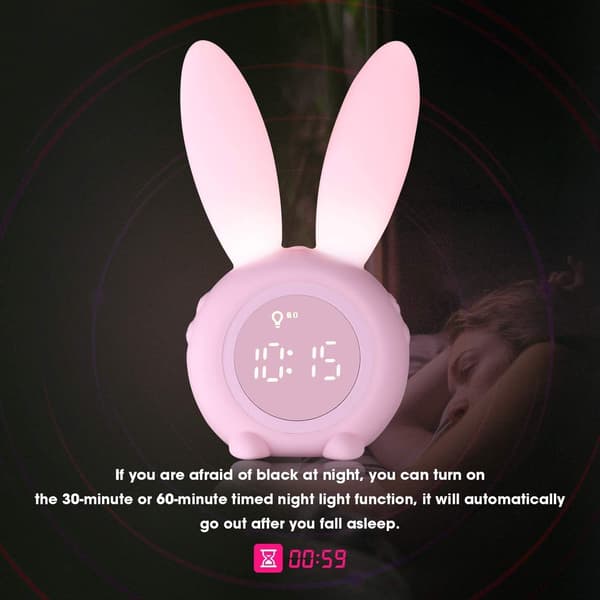 Vækkeur Natlys til Børn med 6 Ringetoner Søvntræner Soveværelseslampe Pink-FO-