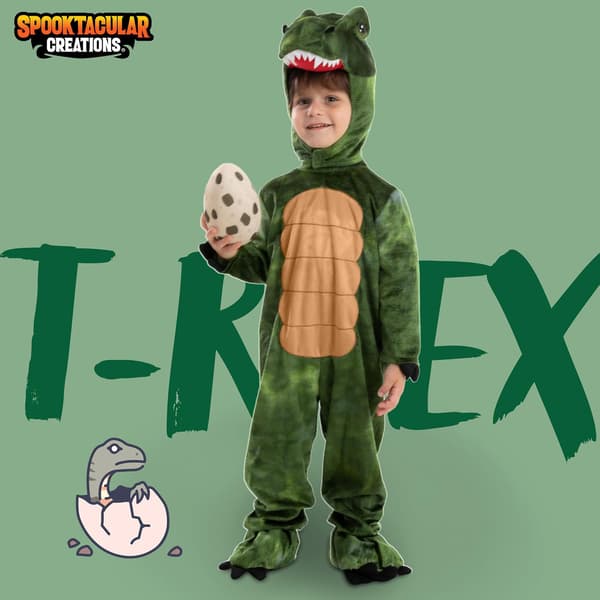 Realistisk T-Rex-dräkt för barn, unisex, brun/grön, medium (8-10 år)