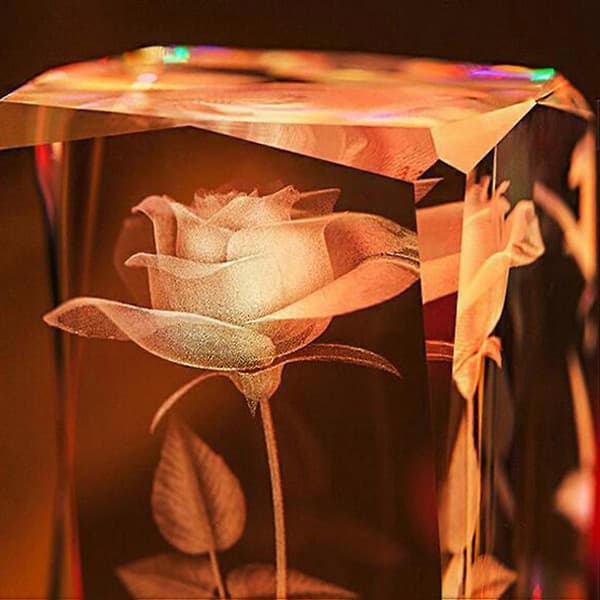Glassblomst Krystall 3D Rosefigur for Bursdagsgaver Gave-FO-