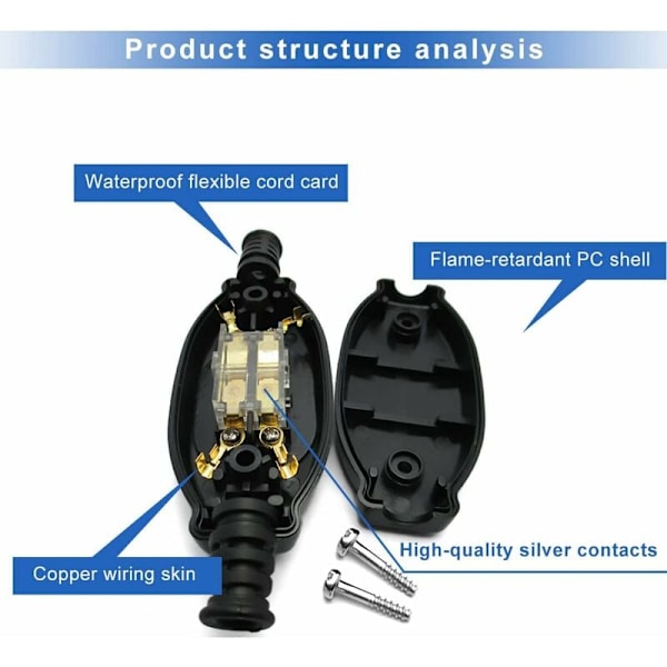 2-pack strömbrytare för strömkabel, 250V vattentät strömbrytare, IP65 dammtät och vattentät strömbrytare, lämplig för belysningsarmaturer
