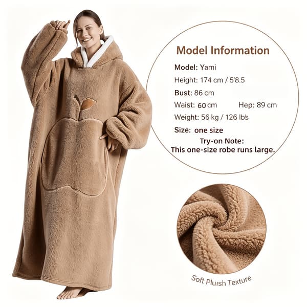 Plus-size hettegenser-pledd med frontlomme, myk og varm genser for kvinner og tenåringer One-size Dk Gry