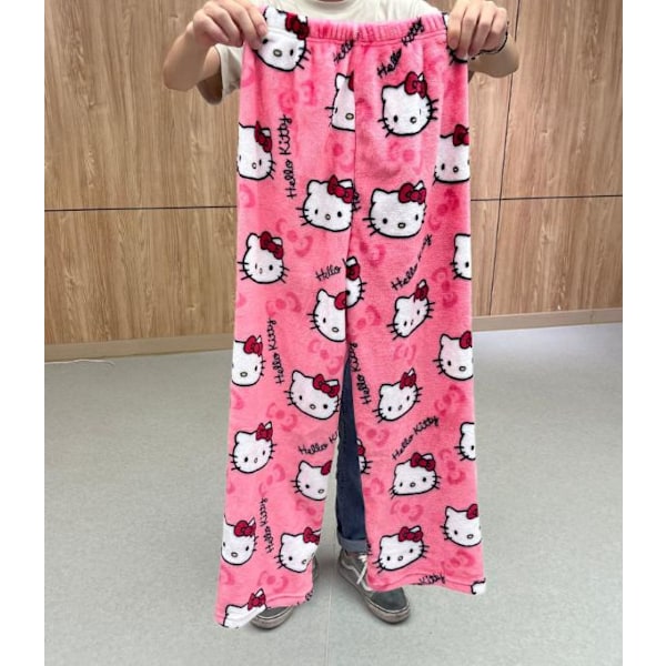 Cartoon HelloKitty Flanellpyjamas Plysch och tjocka isolerande pyjamas för kvinnor - Rosaröd Rose Red L