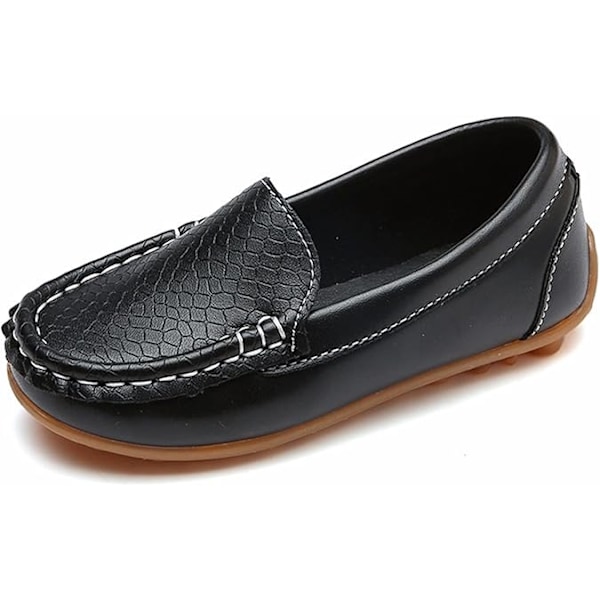 Black leather loafers kids boys girls fashion loafers casual boat flats non-slip oxford shoes comfortable walking shoes EU size 21