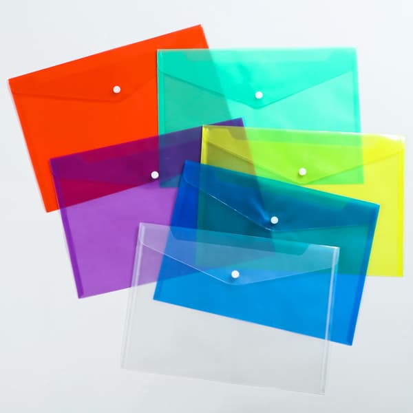 10-pakke A4 plastmapper for skoledokumenter - assorterte farger