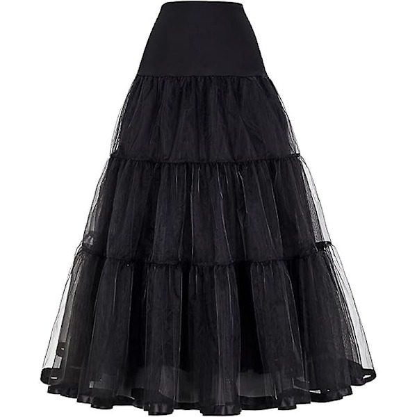 Dame Ankel Lange Underskjørt Skjørt Bryllup Halv Slip Krinoliner Underskjørt Svart‘-XT- Black L XL