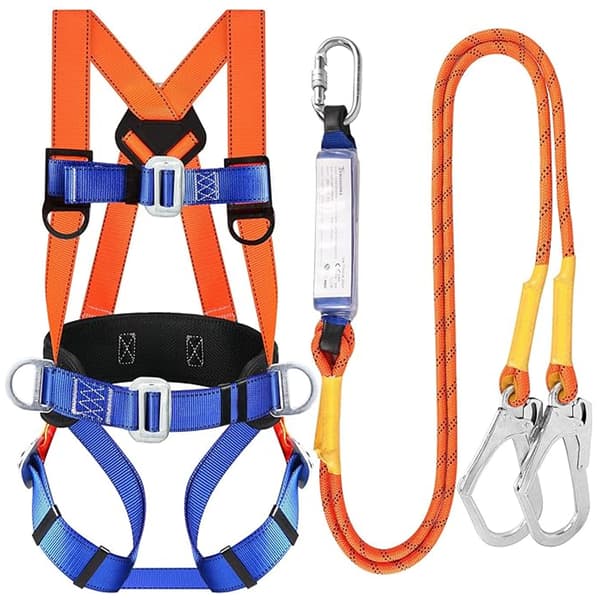 Fall Protection Kit with Harness, Full Body Harness with Shock Absorbing Lanyard - Updated Comfortable Lumbar Pad-FO-