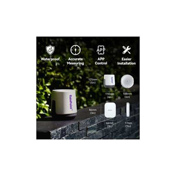 RAINPOINT - Trådlös Wi-Fi Digital Regnmätare för Exakt Regnmätning via Smart Gateway Hub (Inkluderad) - Endast 2,4 GHz Wi-Fi