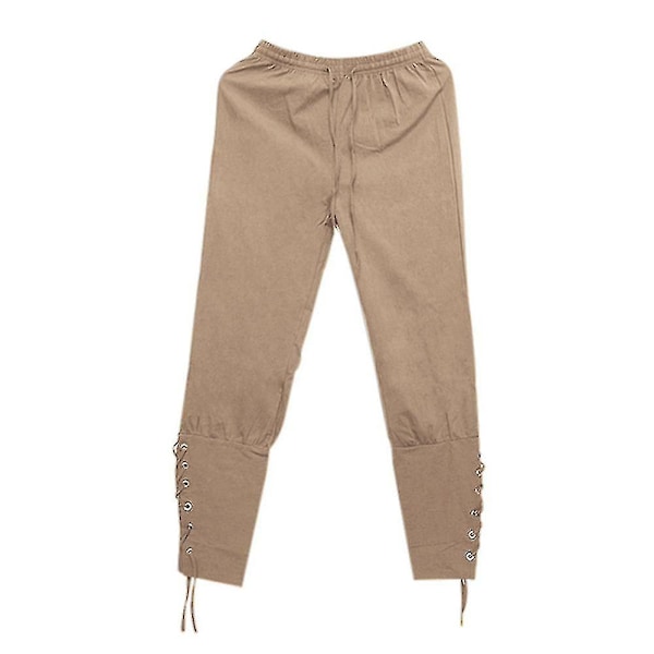 Mænds Ankelbåndsbukser Middelalderlig Viking Navigator Pirat Kostume Bukser Renaissance Gotiske Bukser_cssx CMK Khaki Khaki 4XL