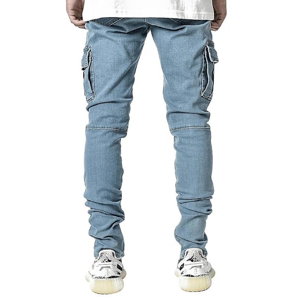 Mænds Straight Slim Fit Comfort Skinny Biker Denim Bukser CMK Blå blue M