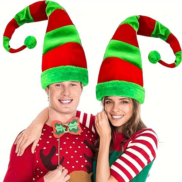 Tomteluvor med lång randig plyschdesign för julfester och festlig inredning 2pc set Red/Grn/Wht Hat
