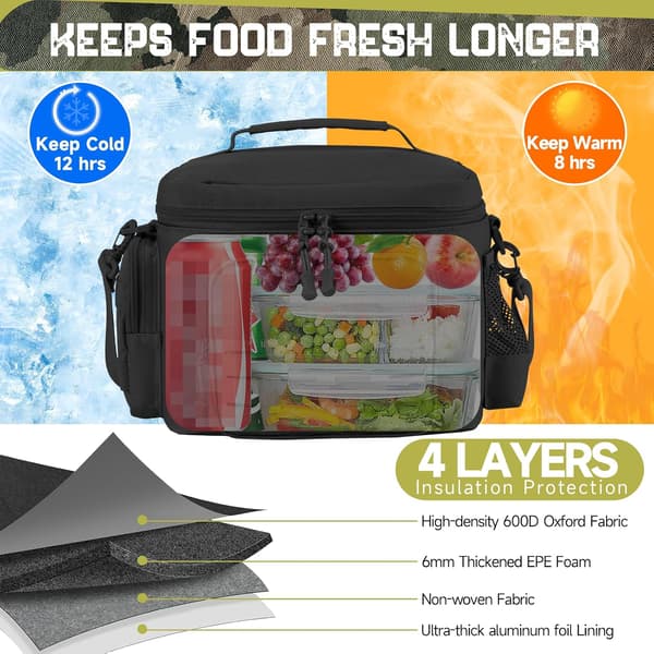 Tactical Lunch Bag for Men, Heavy Duty Insulated Lunch Box, Leakproof Cooler Bag for Work and Camping - Black-FO-