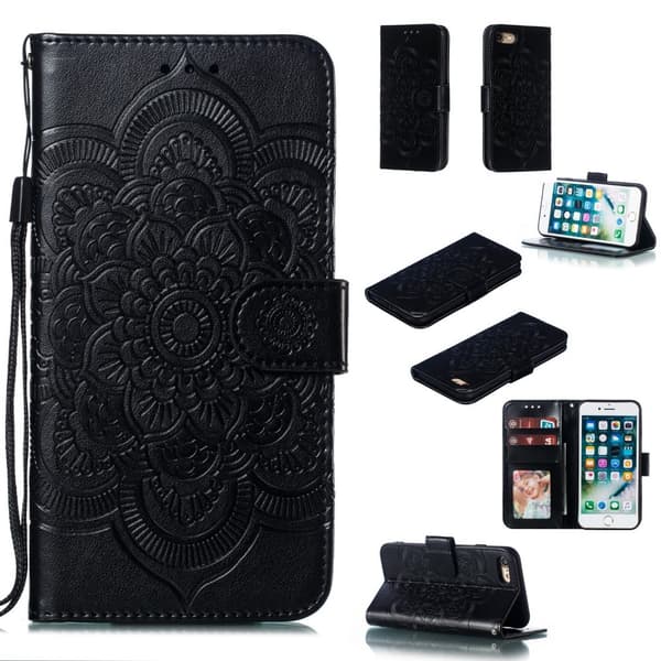 Compatible with iPhone 7/8/SE (2020/2022) - Mandala Wallet Case - Black Black-FO- Black Svart