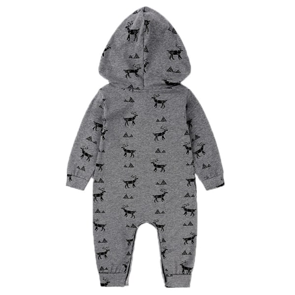 Baby Dreng Pige Sød Romper Hætte Lomme Jumpsuit Tøj Outfit Hjorte deer 100cm