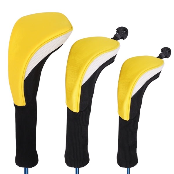 A set of three Golf Club Head Covers Set Long Neck Driver Fairway Woods Headcover gul och v