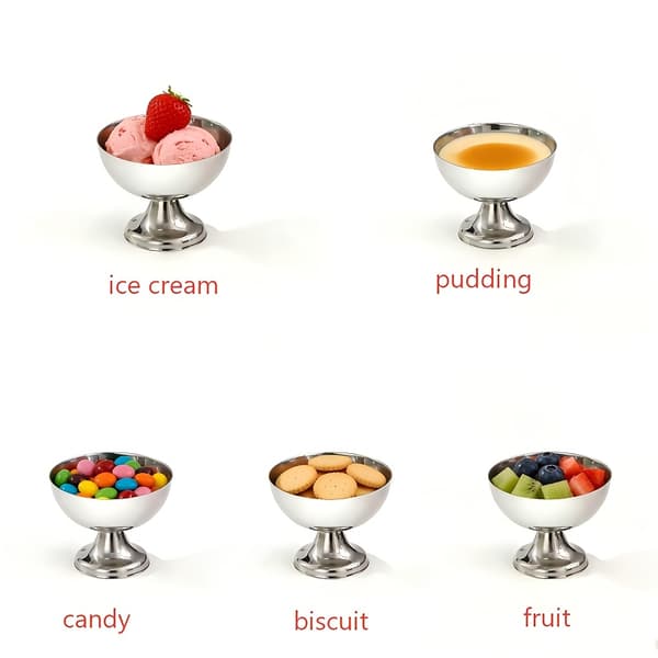 Dessertskåle i rustfrit stål med fod til is, budding og snacks 6pc cup set
