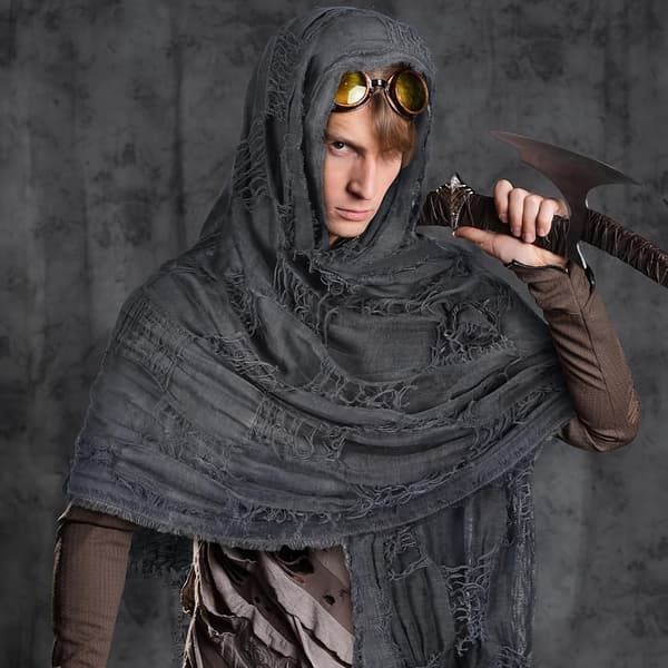 Hettekappe Sjal med Brosje, Lin Cosplay Sett for Menn og Kvinner Black