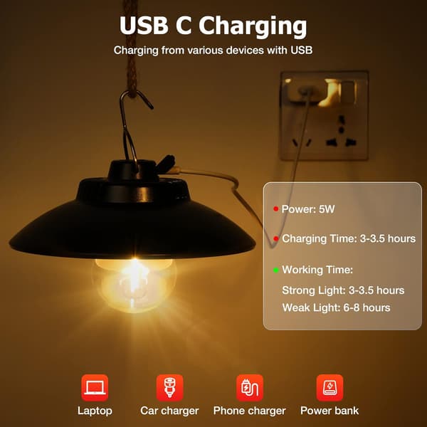 Retro oppladbar campinglykt, 200 Lumen IPX4 vanntett LED teltlys-FO-