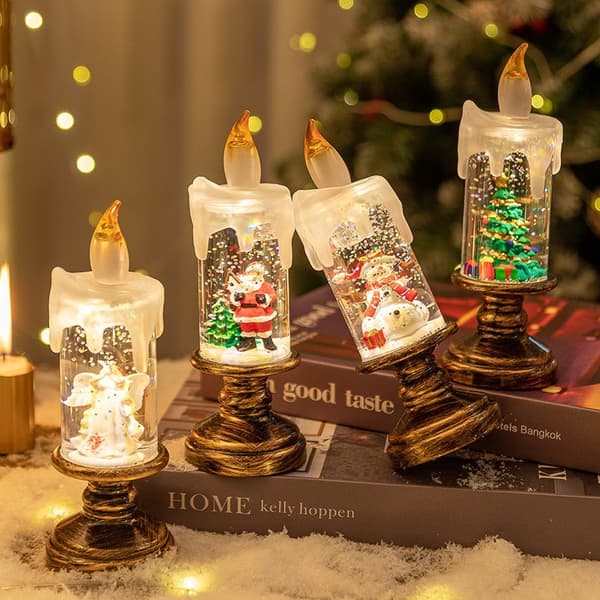 Jul Snøkulelykt LED Snøende Lysdekorasjon, Glitrende Vannlampe Julebordpynt 4pcs