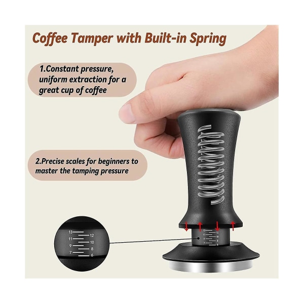 Kahvi Espresso Tamperi 51mm WDT-työkalulla Kalibroitu Jousitoiminen, Silikonimatto, Espresso