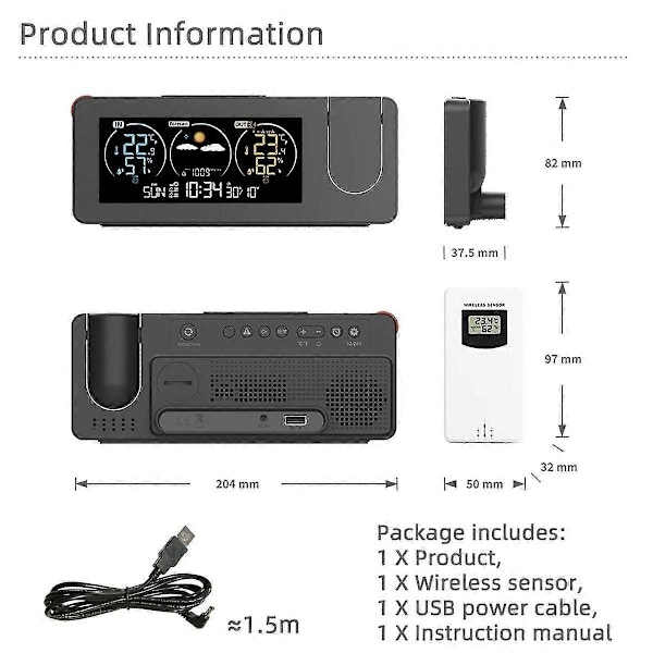 ZX3538 Uusi elektroninen projektiokello Sääasema Sääennuste Lämpötila ja kosteus Di-LP-