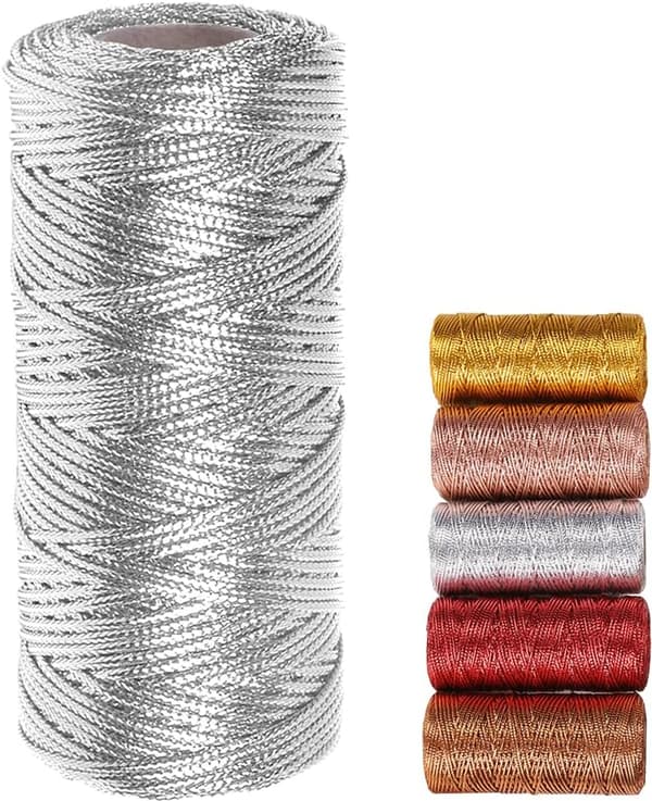 Gold Thread Metallic Thread Gold Wire 100m Glittering Thread for Crafts Gift Wrapping or Christmas Tree Decoration Gift Card 1 Roll-FO- silver
