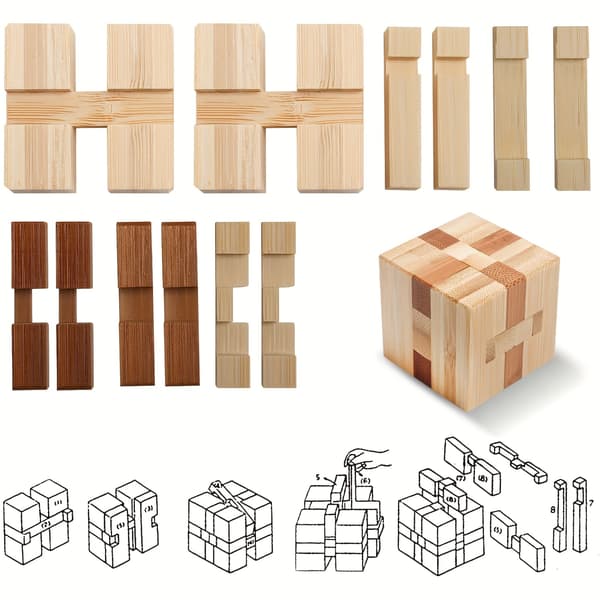 4 kpl bambuisia aivojumppapulmia - 3D-puinen logiikkasetti