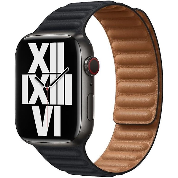 För Apple Watch Läder Länkrem 42mm 44mm 45mm 49mm (M/L) - Svart