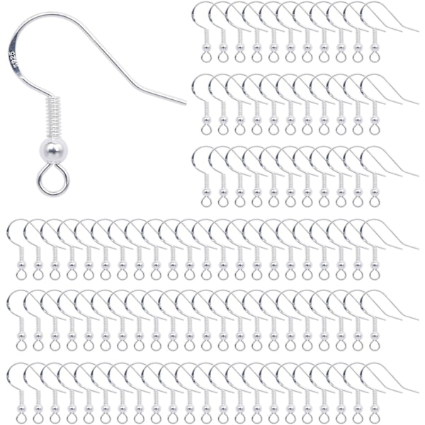 Ørekrok 925 Sterling Sølv Øretråder Fiskekrok Øredobber med Fjærkule for DIY Smykker Tilpasning Produksjon 100 stk Sølvplettering h-KK-