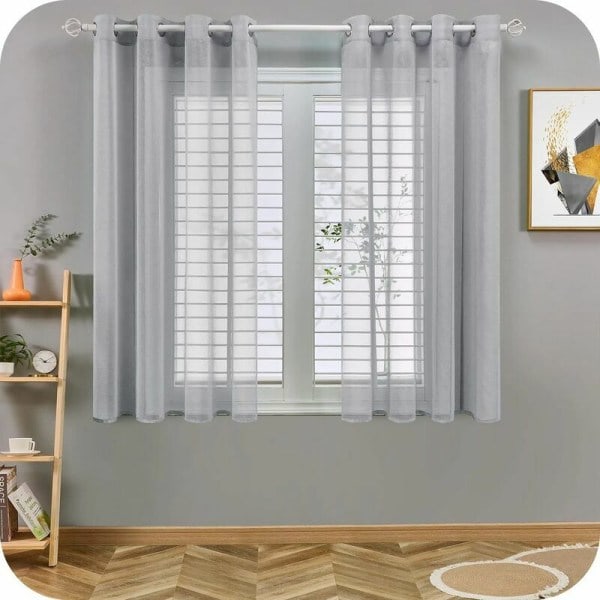 Grå gardiner i hørlook 140x160cm halvtransparente med øjer - Soveværelsesvoilegardiner til stue, moderne køkkengardiner, 2-pak-KK-