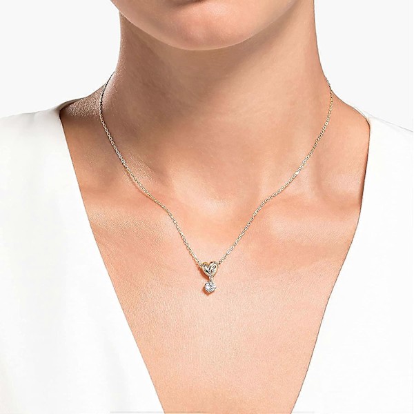 Høykvalitets Twist Love Heart Rundt Diamant Halskjede Dame Swarovski Element Krystall Kragebenslenke