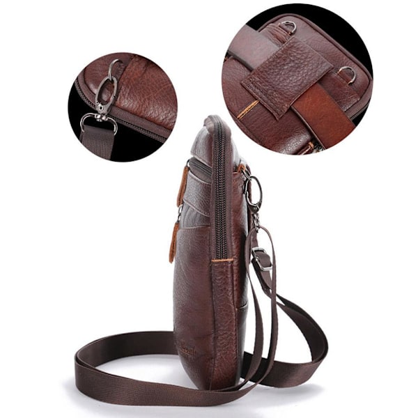 Lærtelefonveske for menn, belteveske, crossbody, midjeveske - lag brown One-size