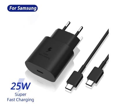 Samsung 25W SUPER 3A USB-C Oplader + 1M kabel sort-FO-