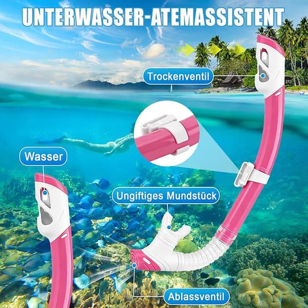 Snorkelset, snorkelmask, dykmask i silikon, torrsnorkel och silikonmaterial, rosa-FO-