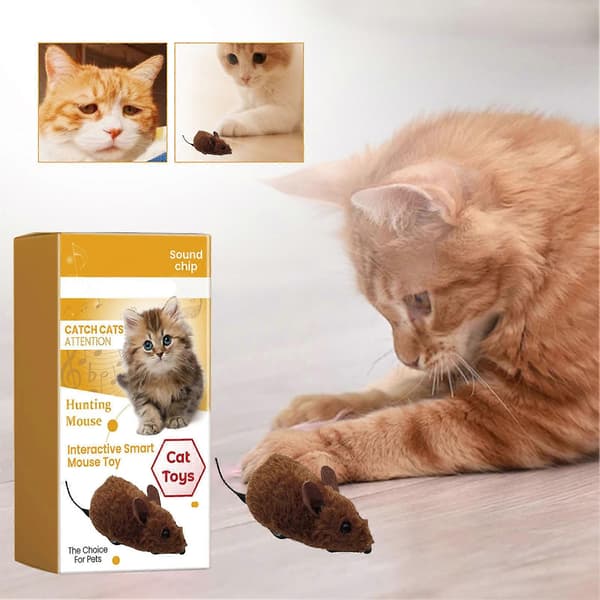 Electronic Fun Cat Toy Automatic Robotic Mouse Toy with Real Mouse Electronic Sound Cat Toys for Cat Training-FO-