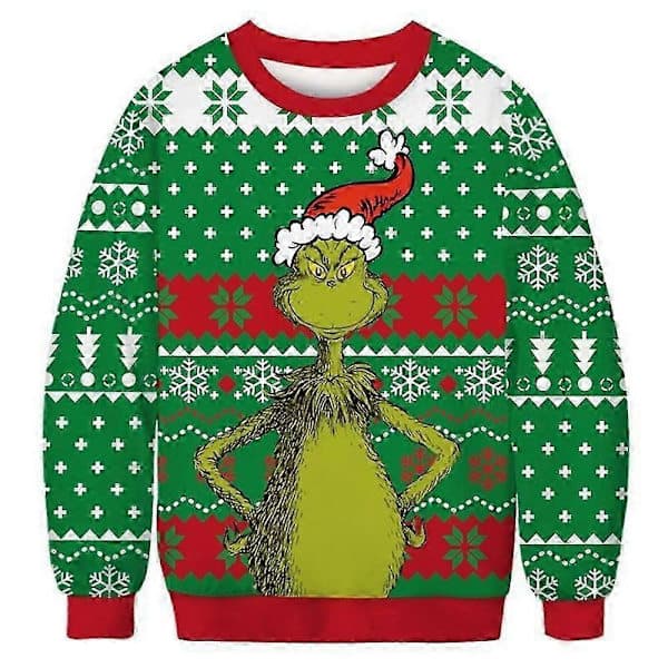 Dam Herr Par Jul Ful Jumper Tröja Grinch Tryck Rund Hals Pullover Tröja Långärmad Grön Monster BL B-FO- B L