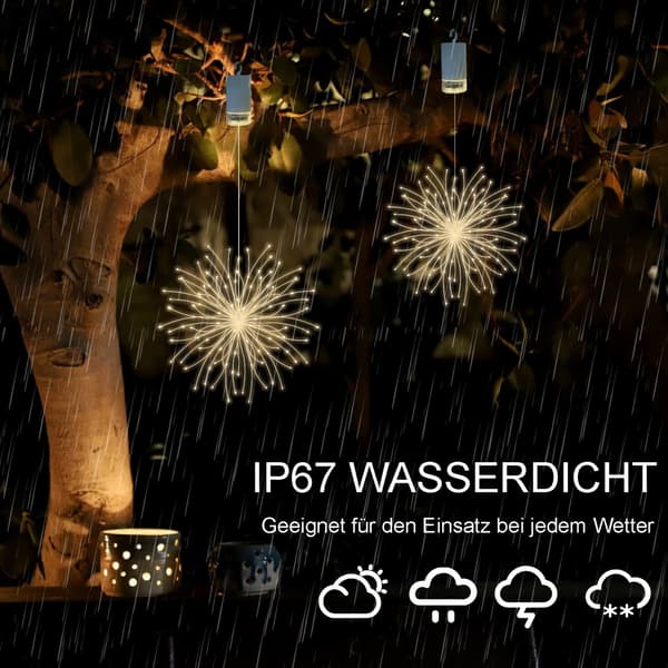 200 LED Star Burst Solar Snowflake Lights, Waterproof Outdoor Decor (2-Pack)-FO-