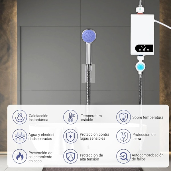 Elektrisk Direktvattenberedare 5500W, Genomströmningsberedare med Dusch, Tanklös Vattenberedare, Panta‘-XT-