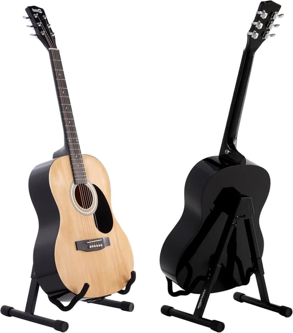 Justerbart guitar foldbart A-formet stativ til akustiske og elektriske guitarer med skridsikker gummi og bløde skumarme, fuldt samlet, sort-FO-