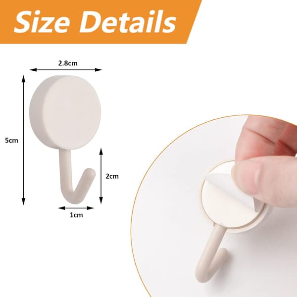 20 Pcs Black and White Self-Adhesive Plastic Hooks, Removable Wall Hangers for Bathroom, Kitchen, Office, Wardrobe, Glass-FO- White