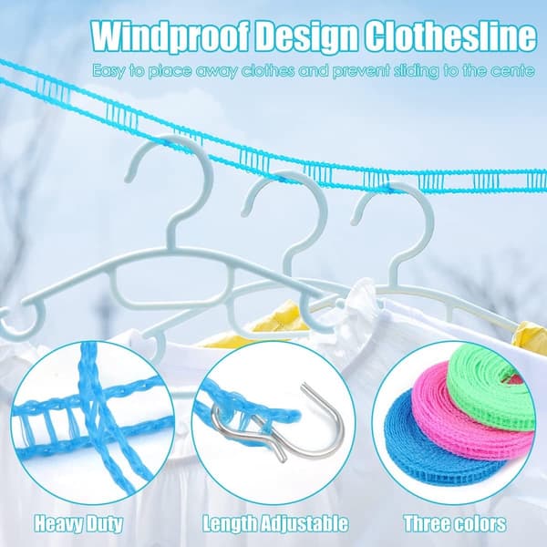 3-pack Clothesline - Drying Lines - Laundry Wire - 5m - Windproof Non-slip Clothesline - Camping Equipment - Outdoor - Portable-FO-