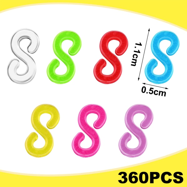 360st S-klämmor Loom Band-klämmor Plastkontakter Påfyllningar colour