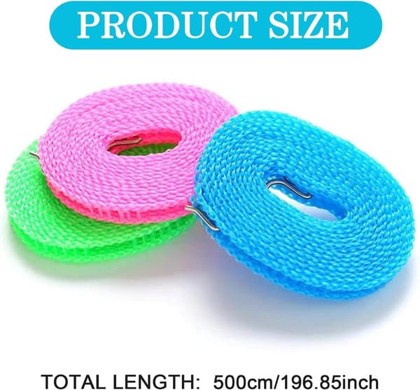 3-pack Clothesline - Drying Lines - Laundry Wire - 5m - Windproof Non-slip Clothesline - Camping Equipment - Outdoor - Portable-FO-