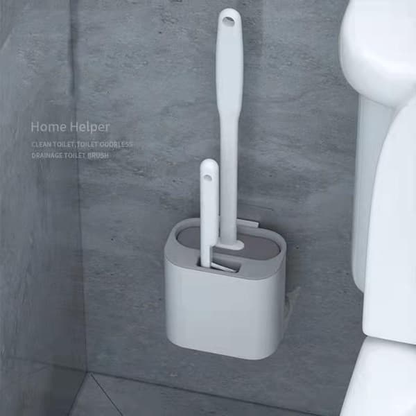 Wall-mounted TPR Silicone Toilet Brush with Holder Cleaning Tool for WC Accessories Cleaning Tool Bathroom Accessories-FO- White