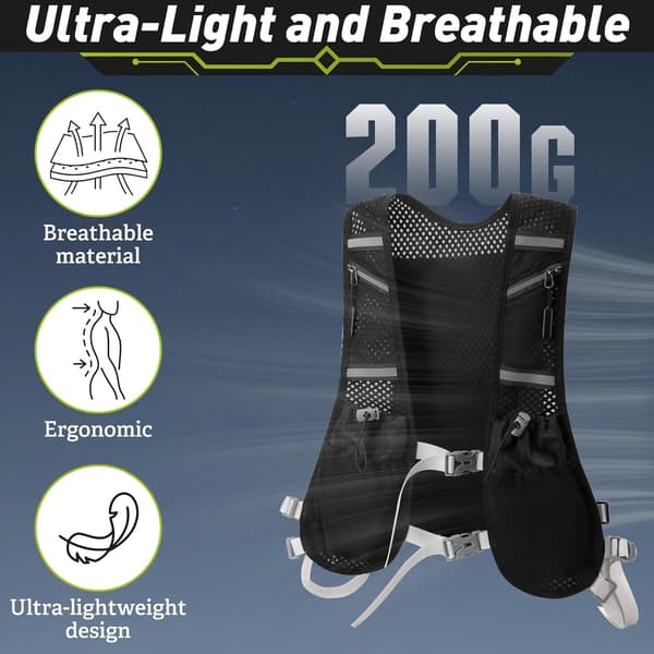 Hydration Vest for Runners - Lightweight Backpack with 500ml Soft Flask and 7 Pockets - Breathable and Adjustable for Marathon, Cycling and