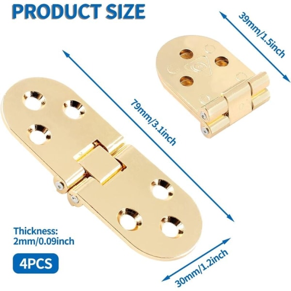 4 st Heavy Duty fällbara bordsgångjärn Zinklegering Flip Top-gångjärn för symaskinsgångjärn (3,1x1,2tum)